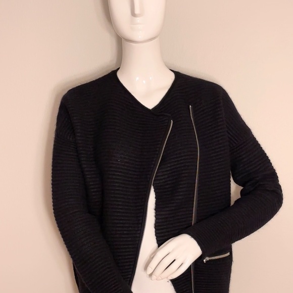 Maje Black Knit Wool Blend Zip Sweat - Picture 3 of 6